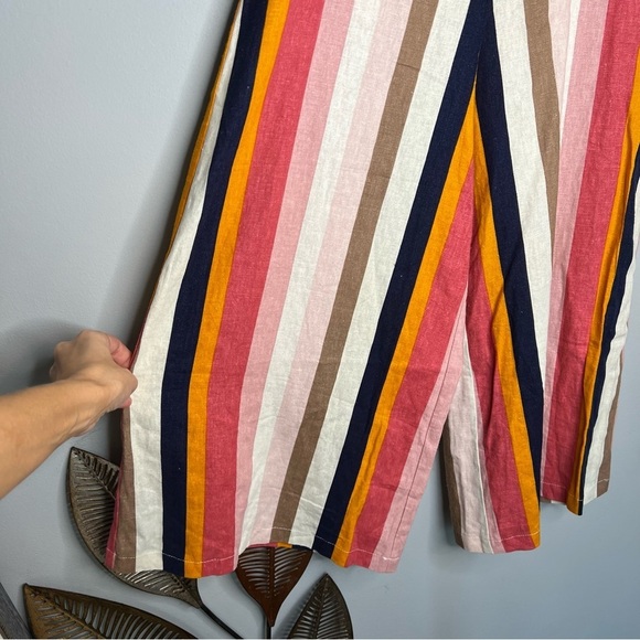 Do + Be women's multi striped linen blend paperbag waist cropped palazzo pants - Picture 3 of 7